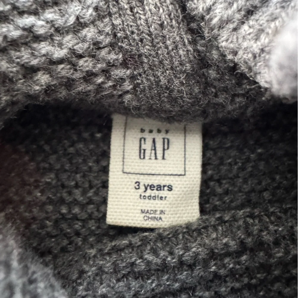 Baby GAP Charcoal Gray Cotton Sweater Knit Hooded Poncho with Ears Sz 3 Years